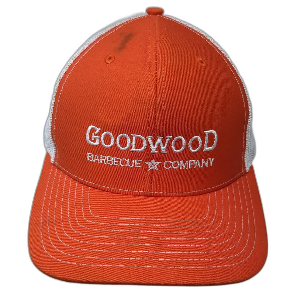 Richardson Trucker Hat Orange White One Size Goodwood Barbecue Company Mesh